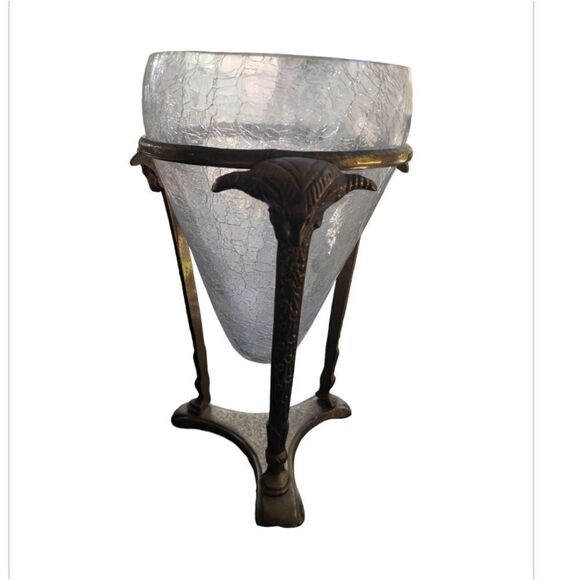 Glass Cone Bowl w/Brass Ram Footed Stand - Picture 1 of 9